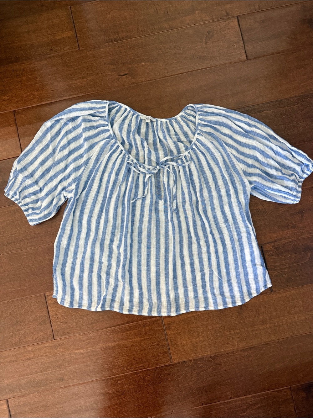 Rails Blue and White Striped Peasant Top